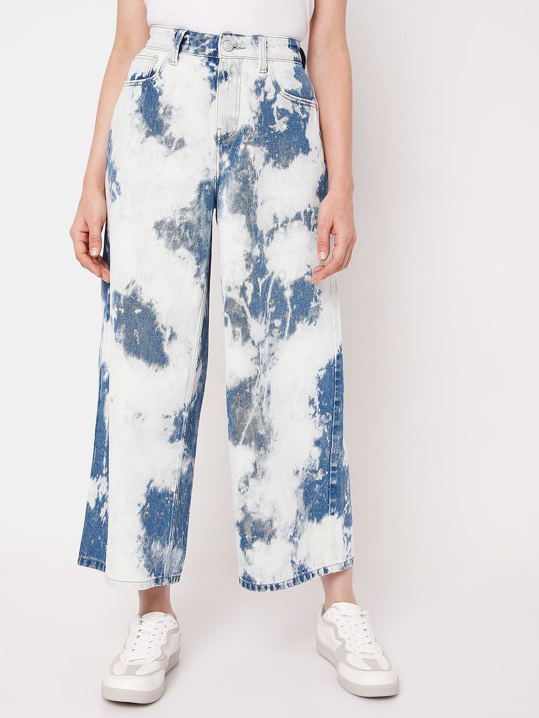 White Tie Dye Zoey Wide-Leg Jeans