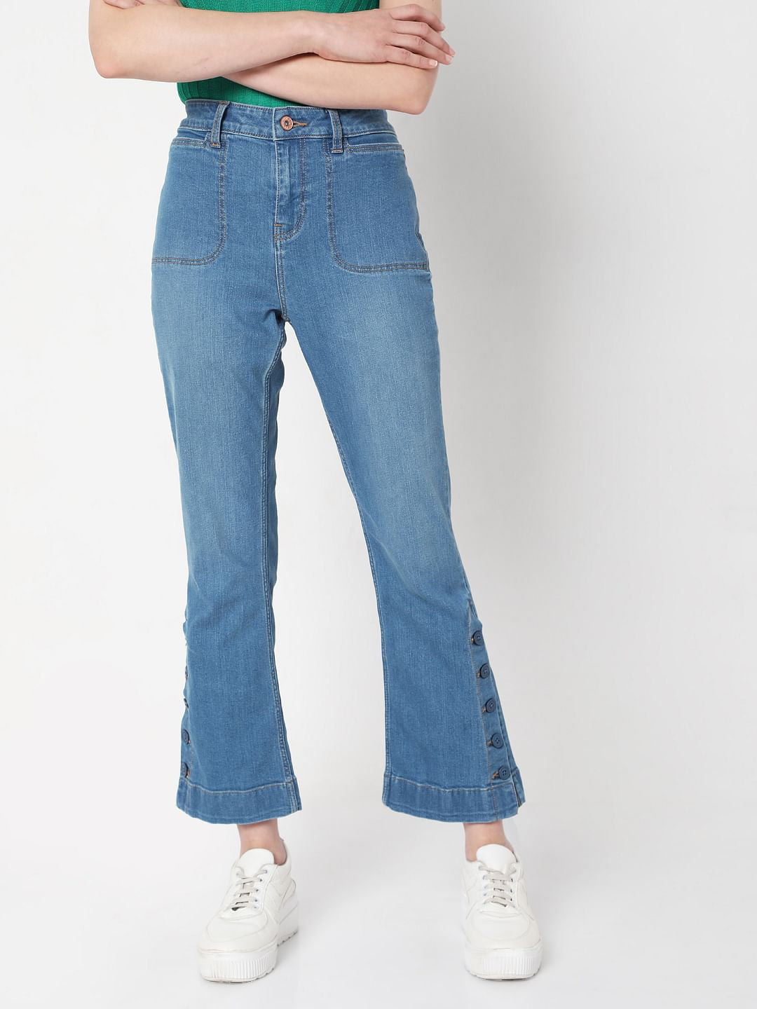 Blue Mid Rise Petra Bootcut Jeans