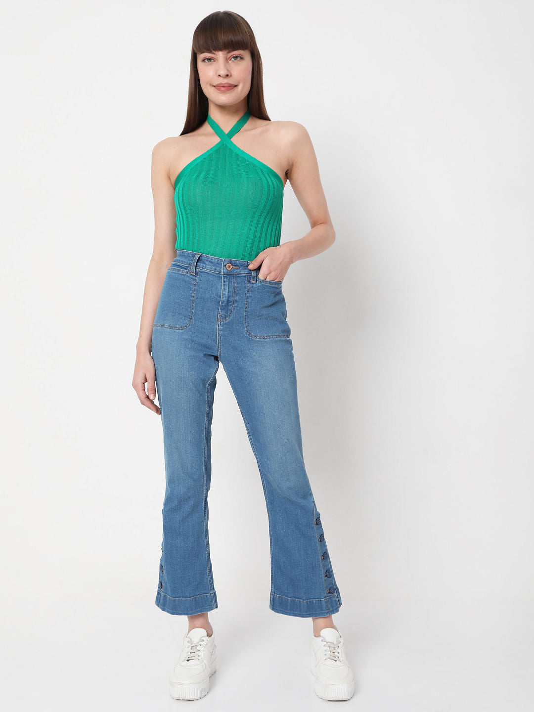 Blue Mid Rise Petra Bootcut Jeans