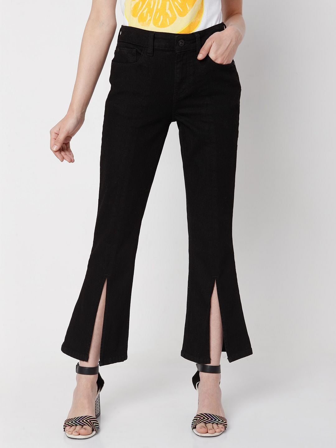Black High Rise Petra Bootcut Slit Jeans