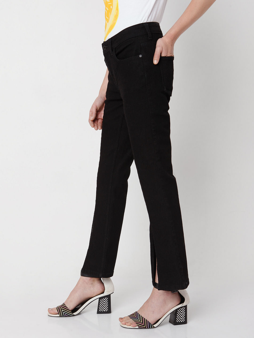 Black High Rise Petra Bootcut Slit Jeans