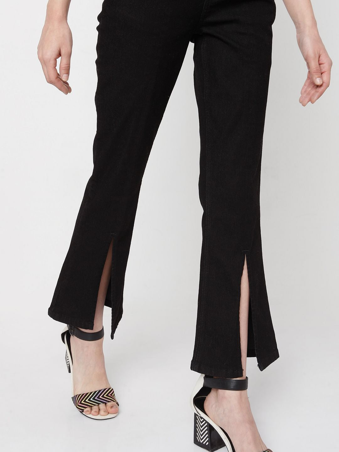 Black High Rise Petra Bootcut Slit Jeans