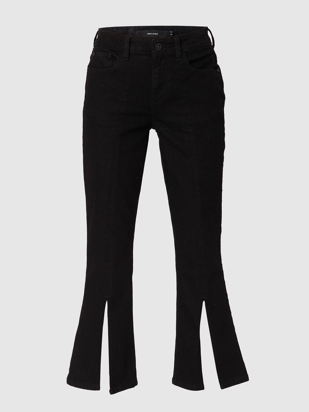 Black High Rise Petra Bootcut Slit Jeans