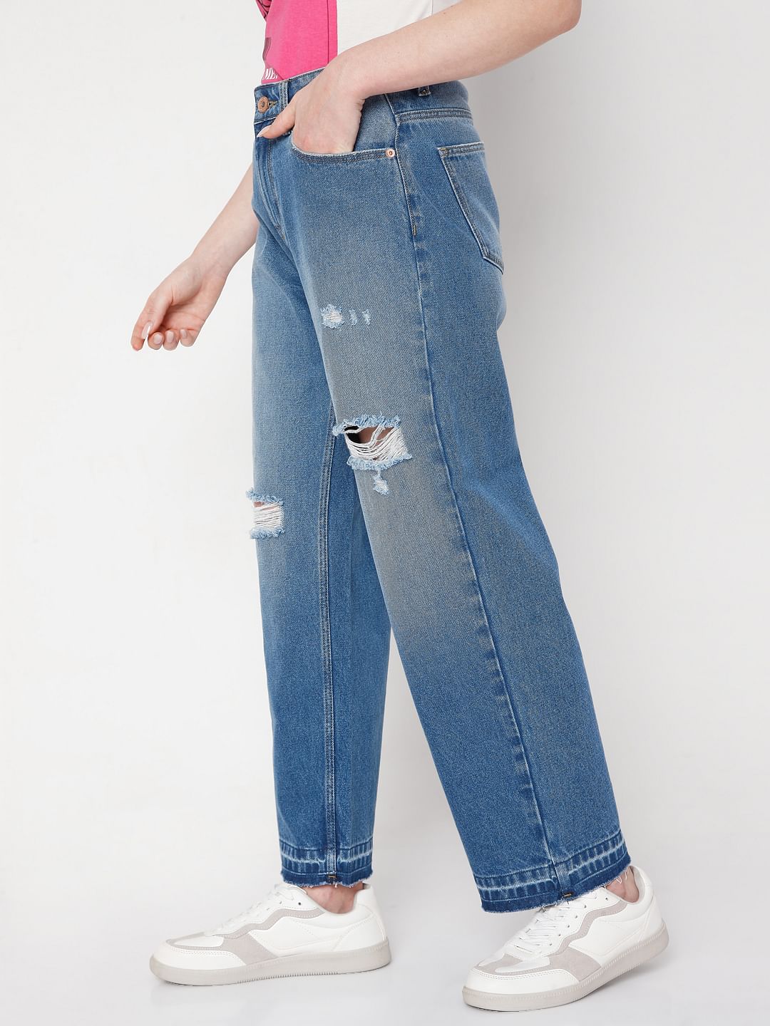 Blue Ripped Jade Straight Fit Jeans