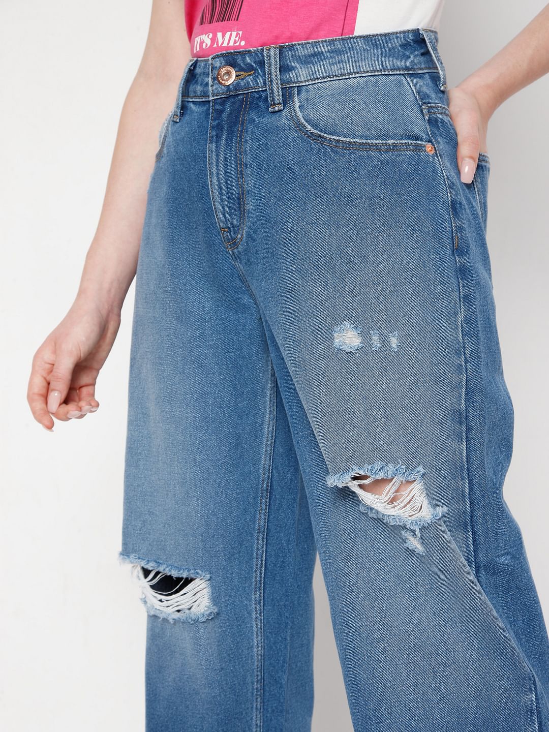 Blue Ripped Jade Straight Fit Jeans