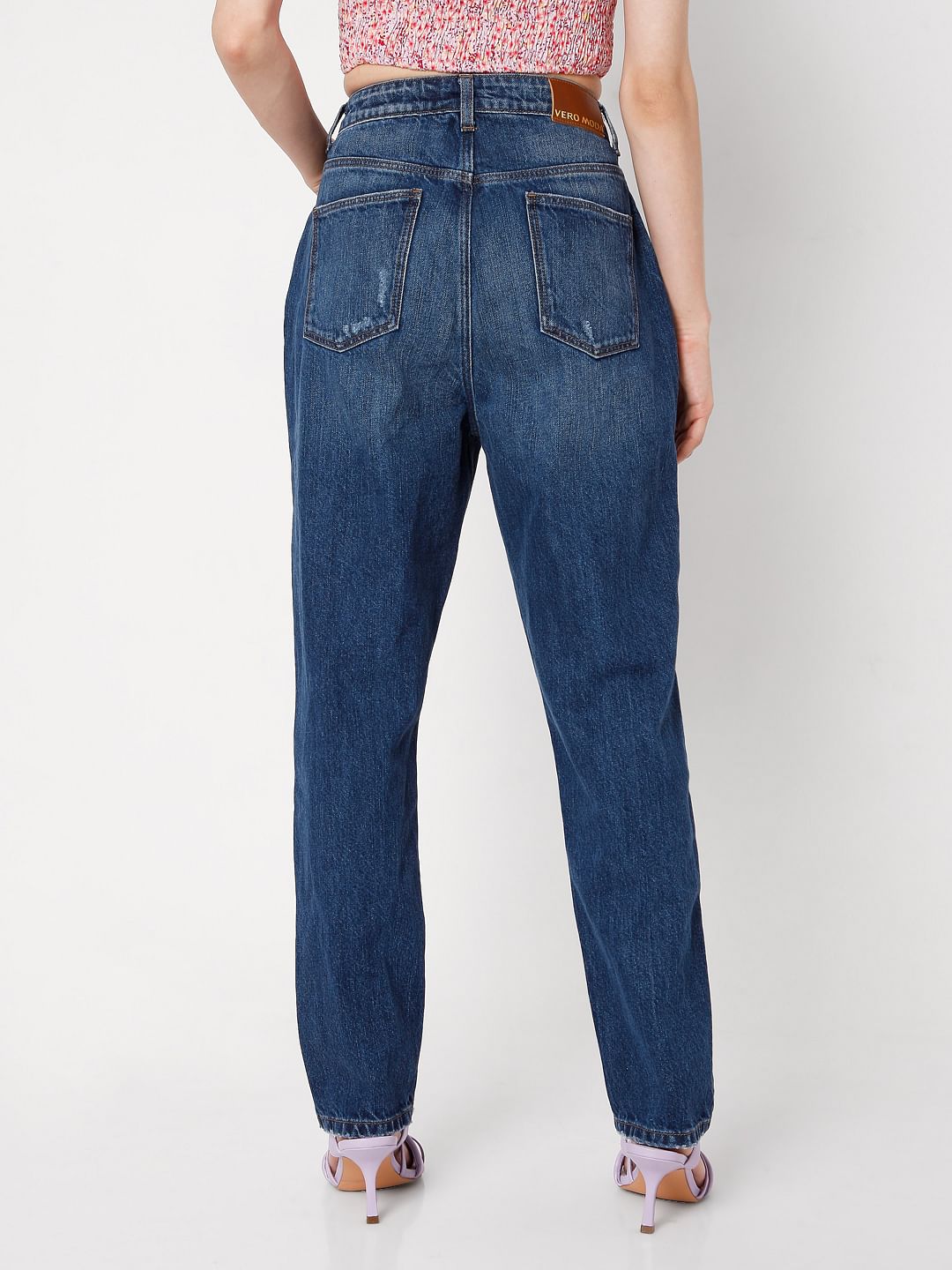 Blue Mid Rise Ripped Jade Straight Fit Jeans