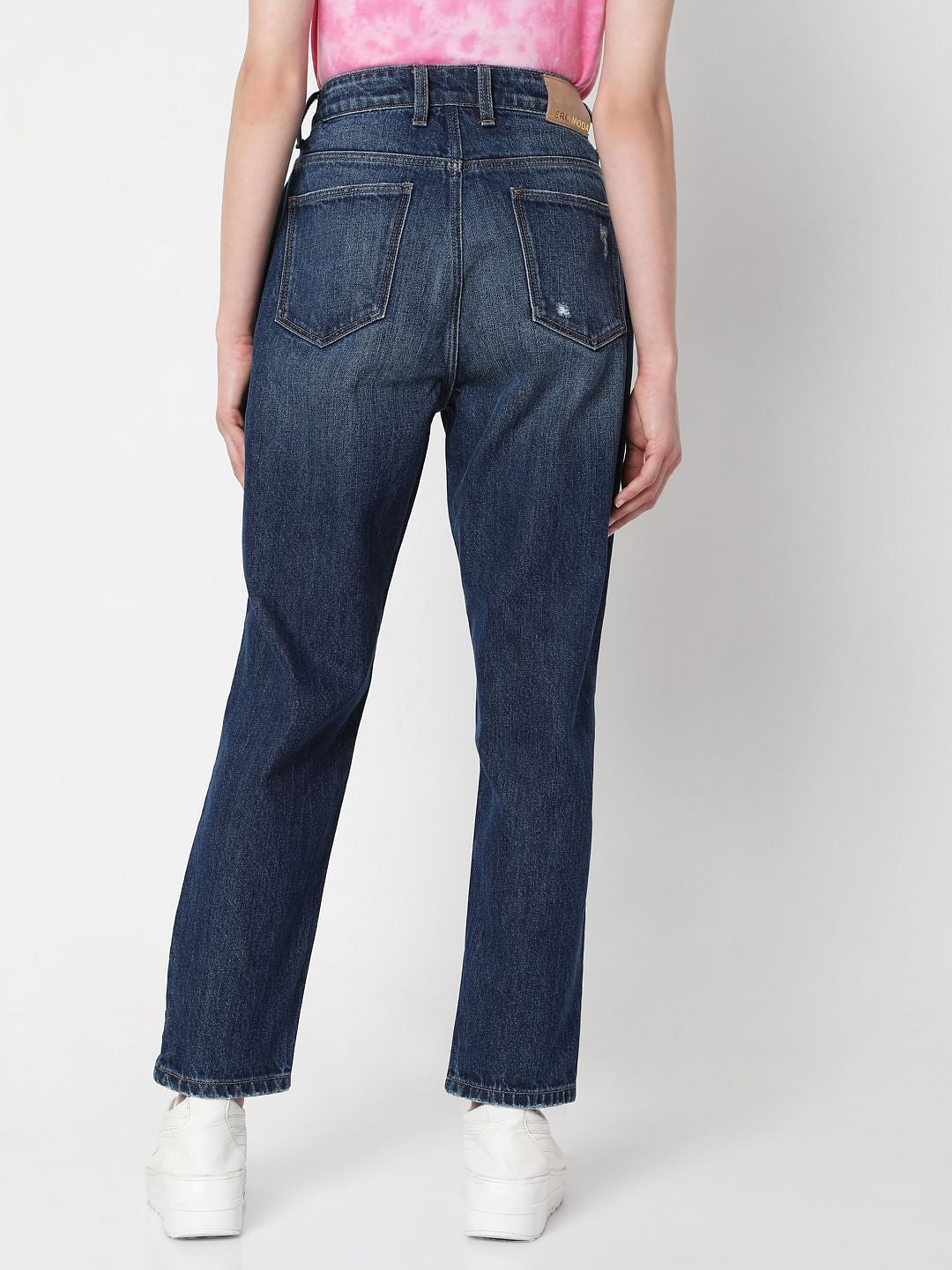 Blue Mid Rise Ripped Jade Straight Fit Jeans