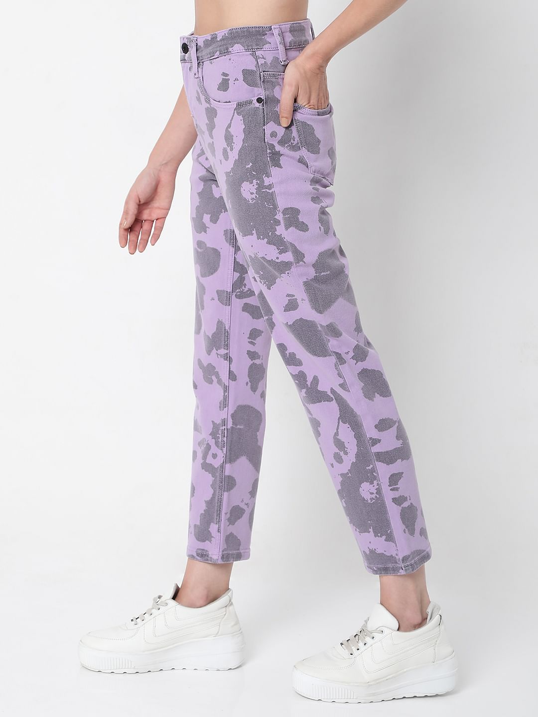 Purple Printed Jade Straight Fit Jeans