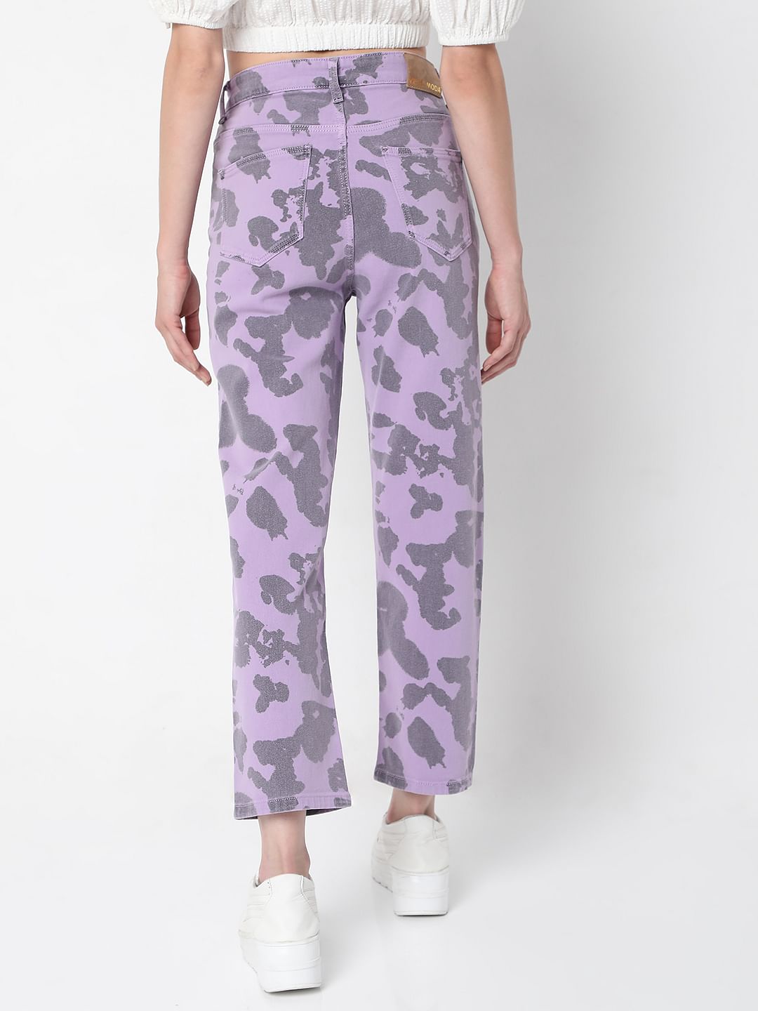 Purple Printed Jade Straight Fit Jeans