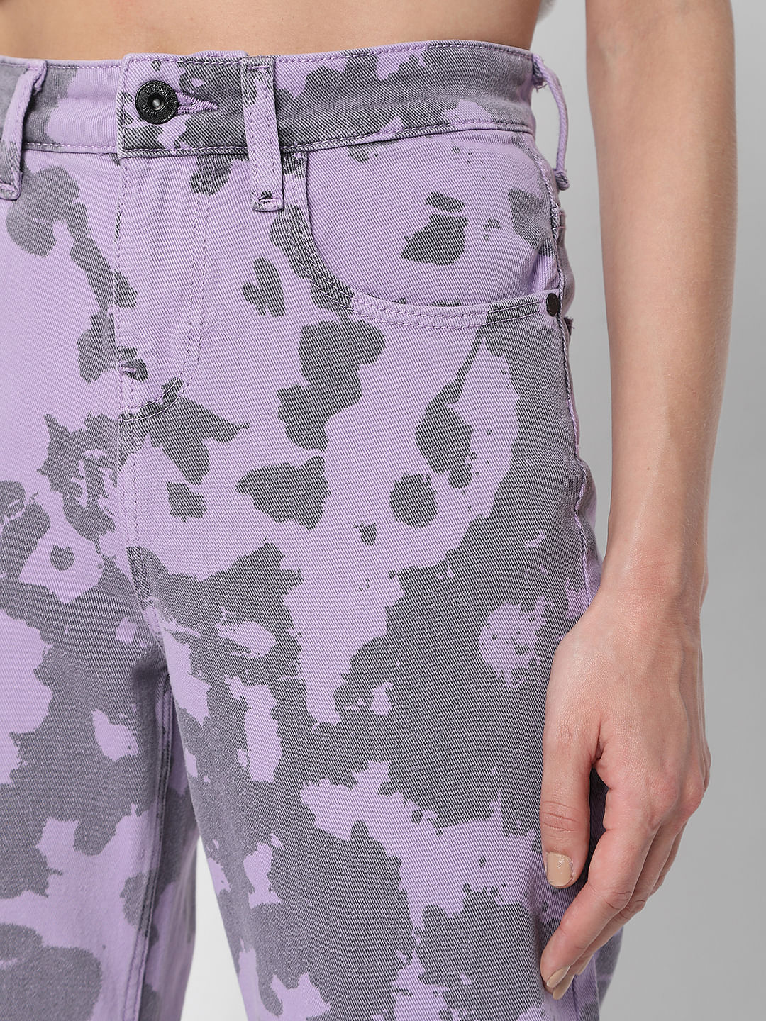 Purple Printed Jade Straight Fit Jeans