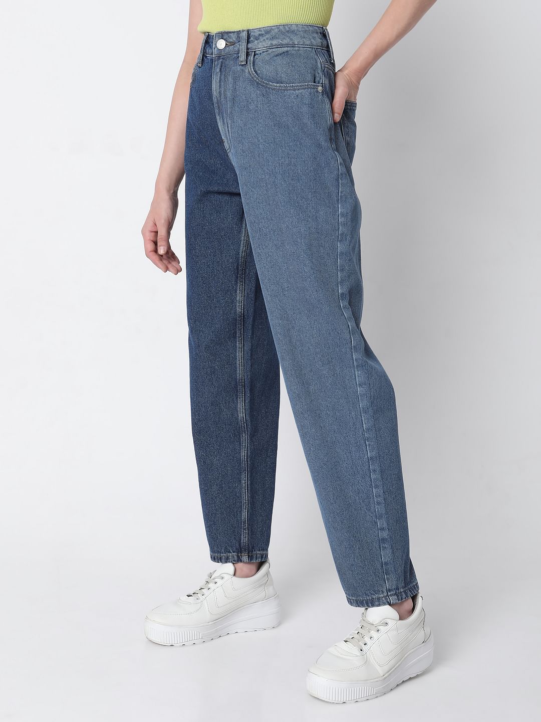 Blue Two-Toned Mom Jeans