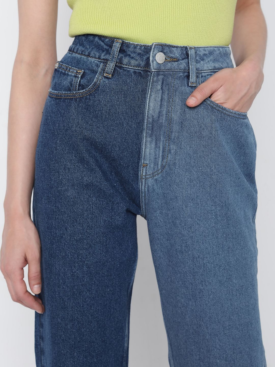 Blue Two-Toned Mom Jeans