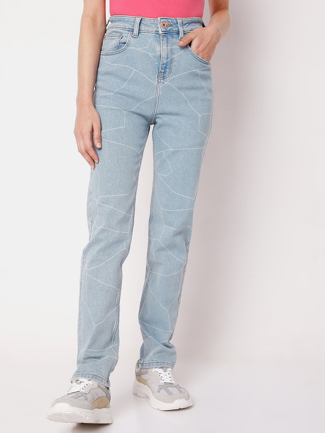 Blue Printed High Waist Jeans