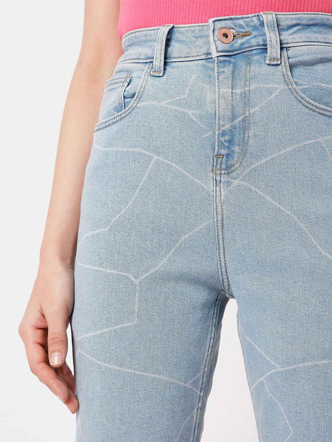 Blue Printed High Waist Jeans