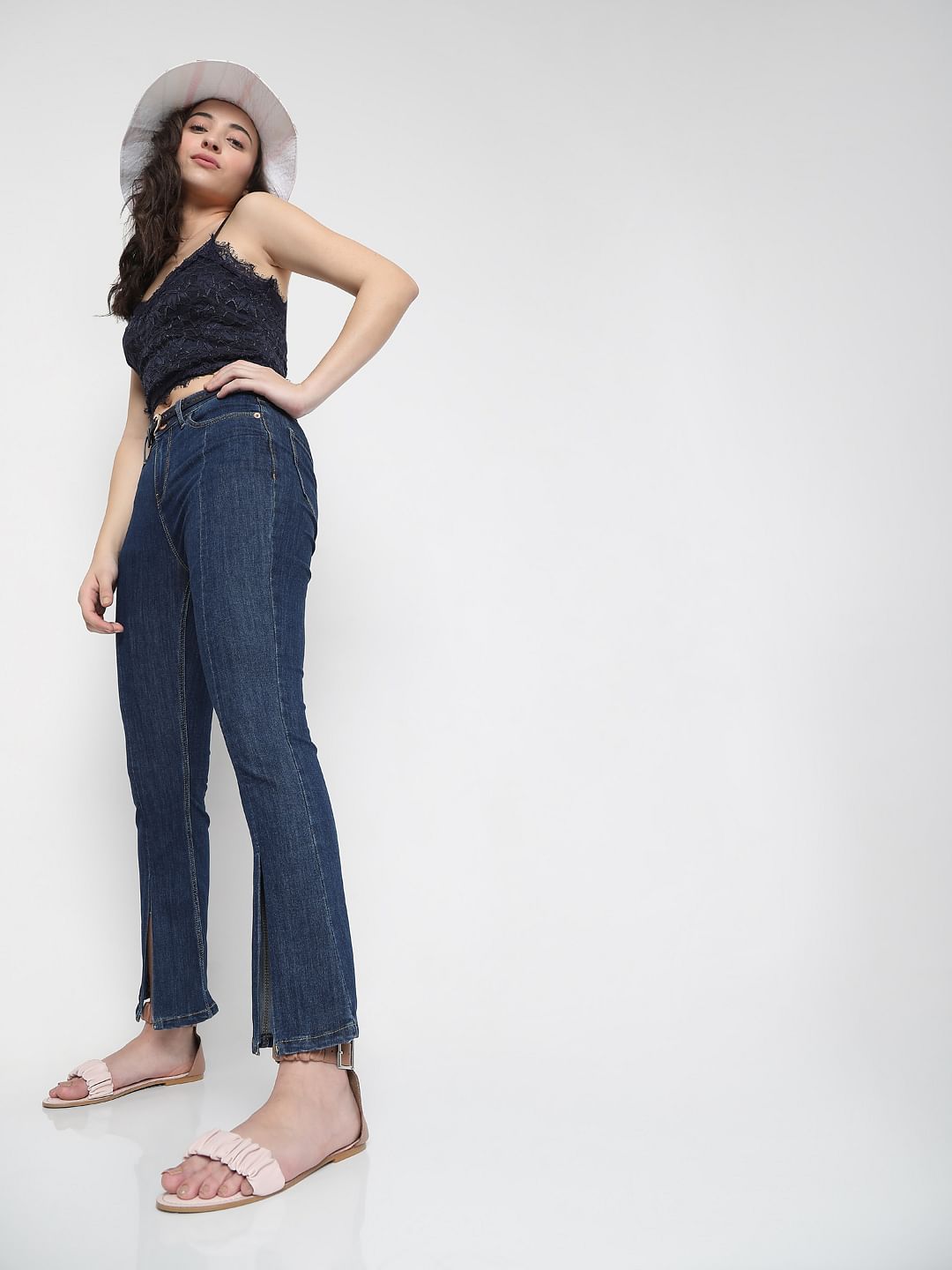 Blue Petra Bootcut Ankle Slit Jeans