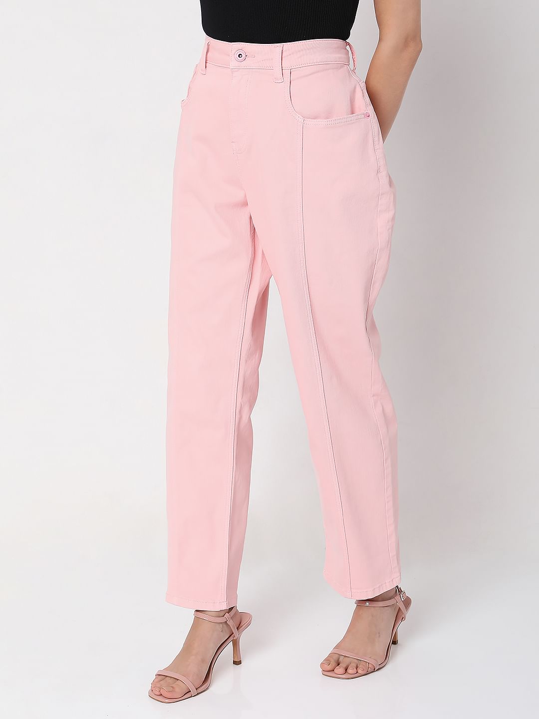 Pink High Waist Jade Straight Fit Jeans