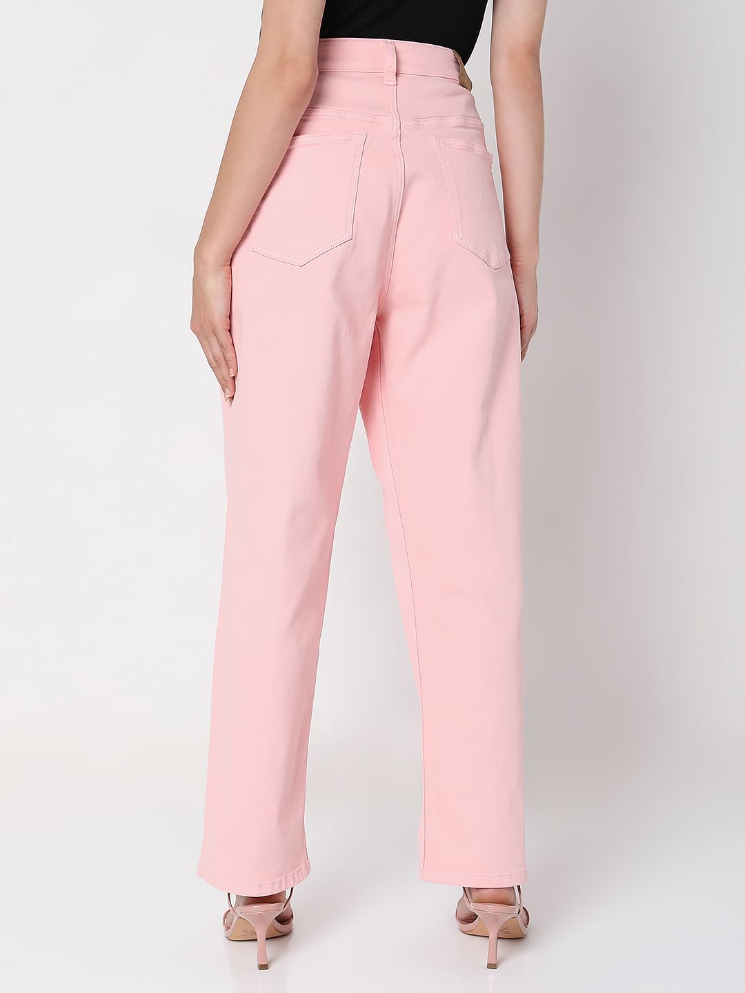 Pink High Waist Jade Straight Fit Jeans