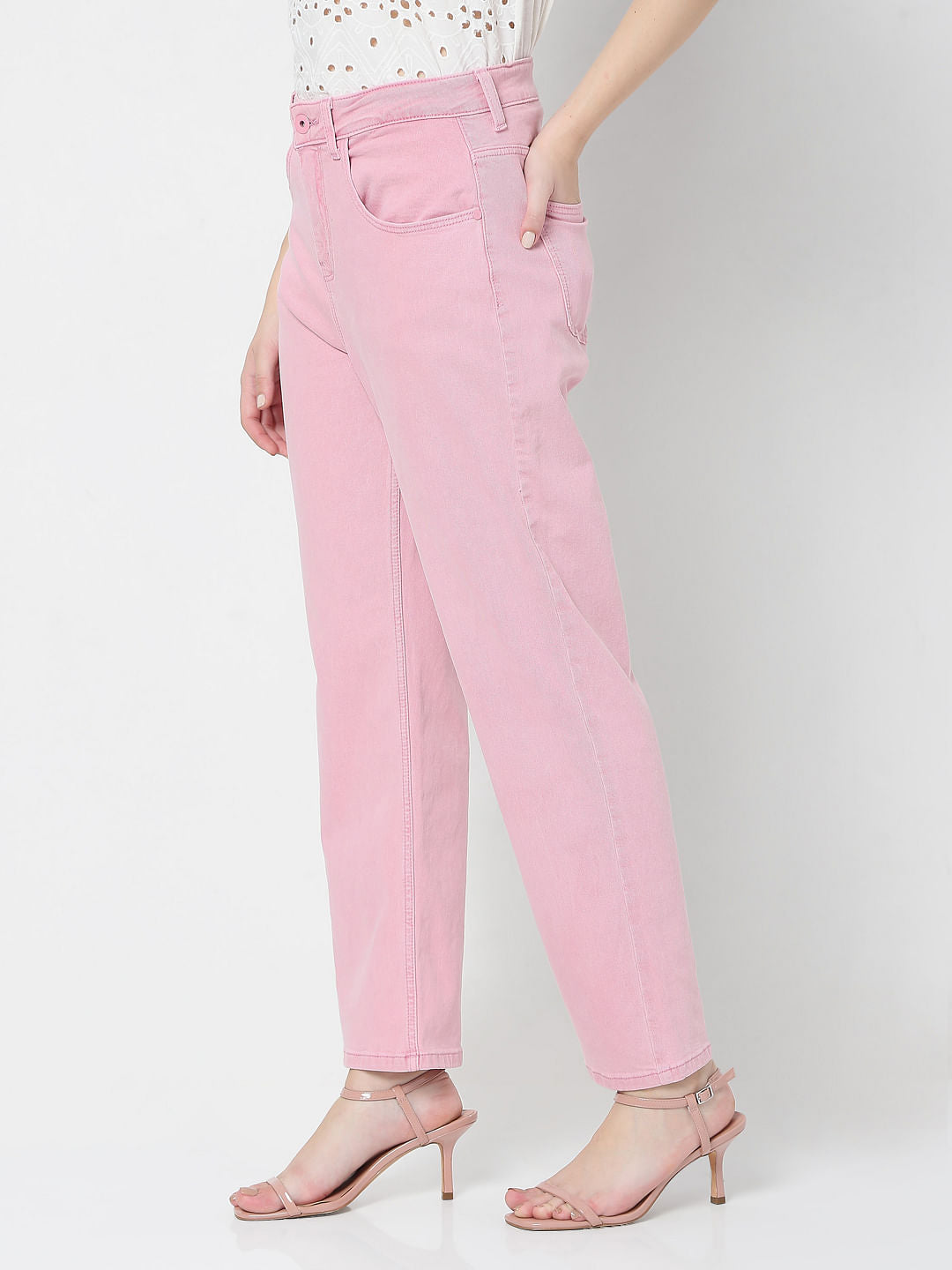 Pink High Waist Jade Straight Fit Jeans