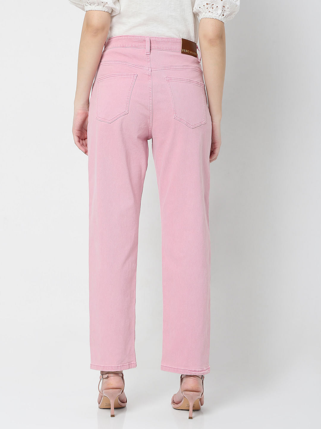 Pink High Waist Jade Straight Fit Jeans