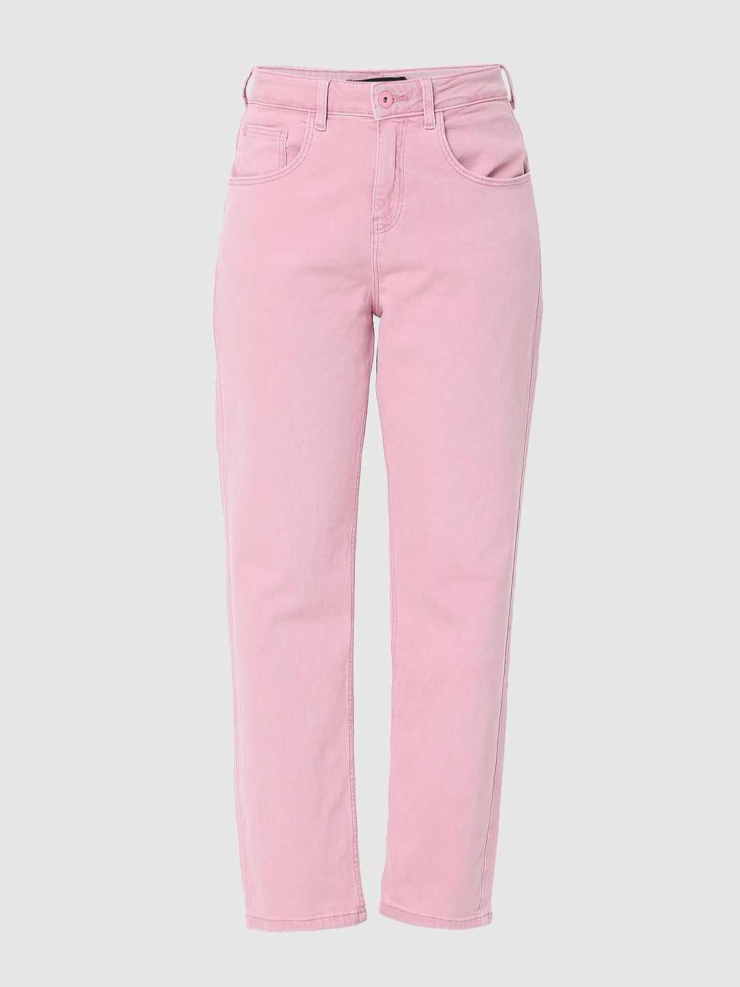Pink High Waist Jade Straight Fit Jeans