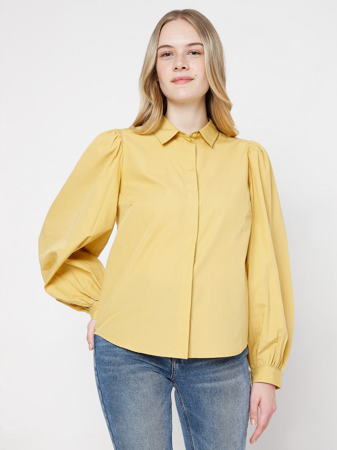 Mustard Puff Sleeves Shirt