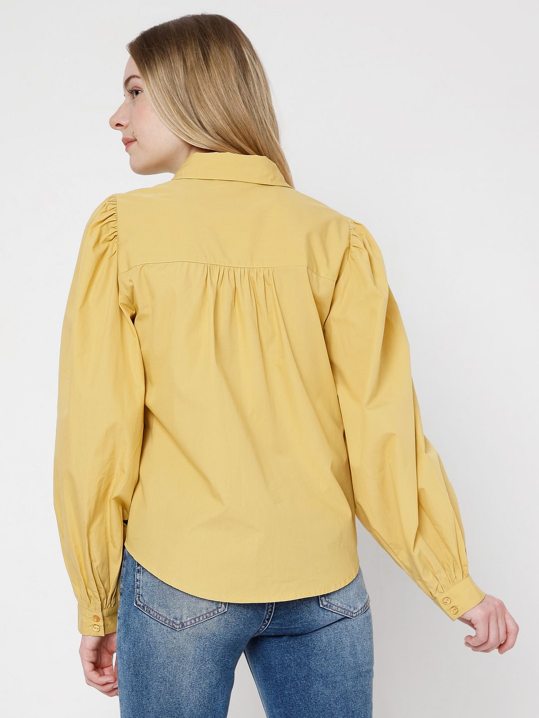 Mustard Puff Sleeves Shirt