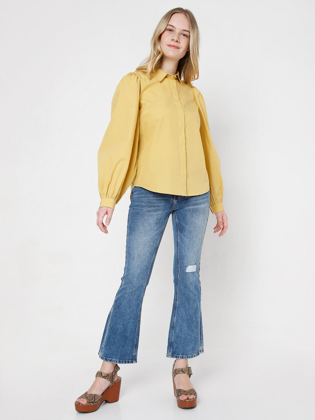 Mustard Puff Sleeves Shirt
