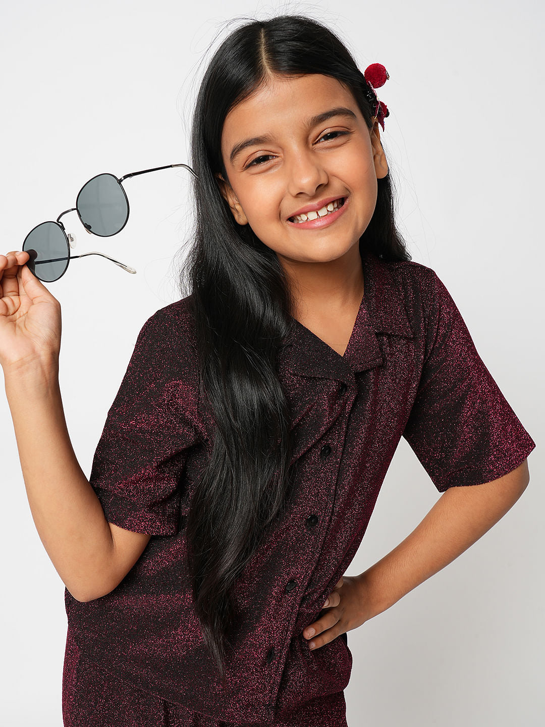 Maroon Shimmer Co-Ord Set Shirt