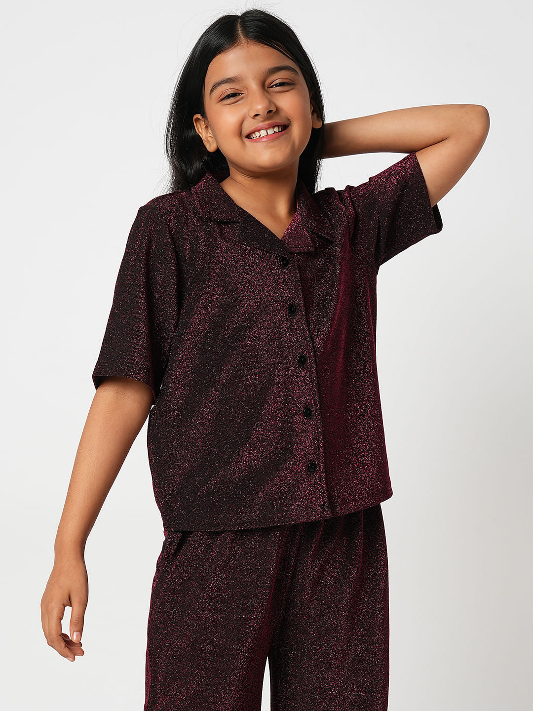 Maroon Shimmer Co-Ord Set Shirt
