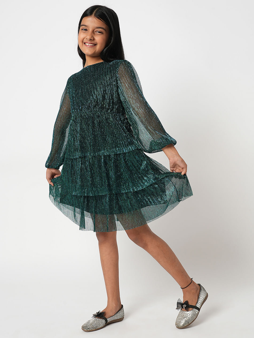 Green Shimmer Layered Dress