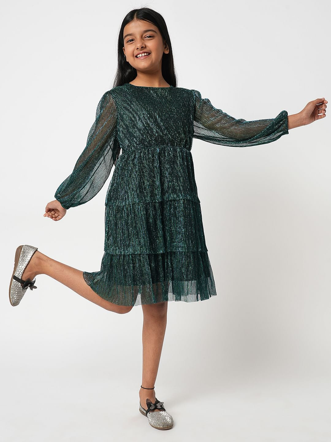 Green Shimmer Layered Dress