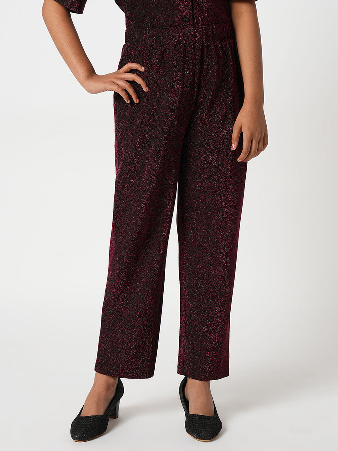 Maroon Shimmer Co-Ord Set Pants