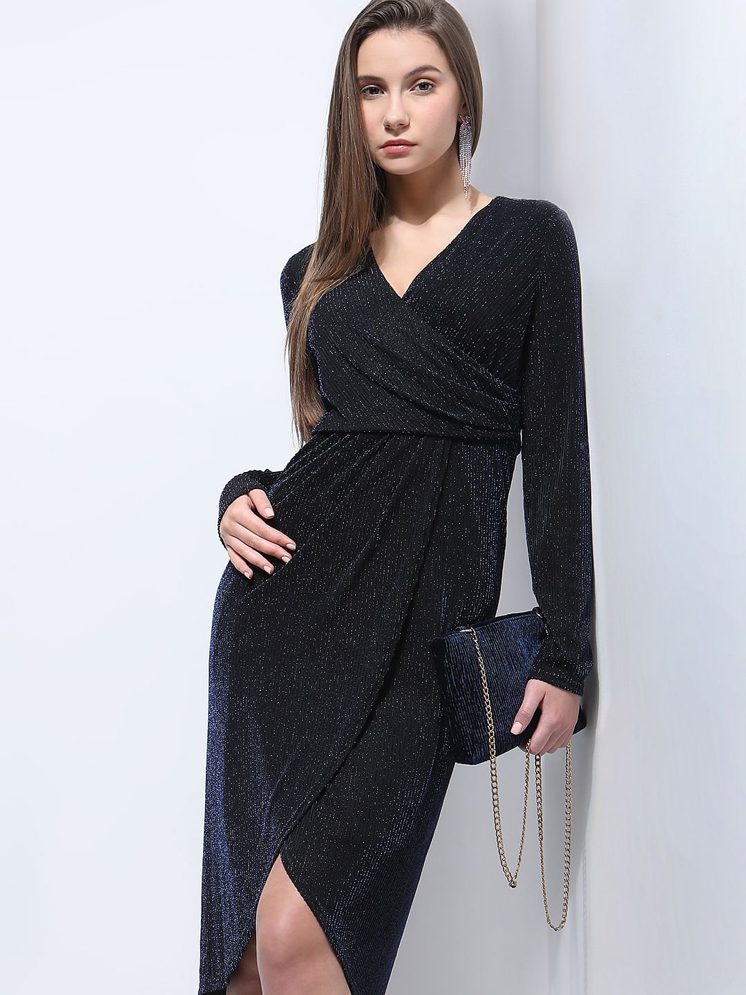 Navy Blue Shimmer Midi Dress