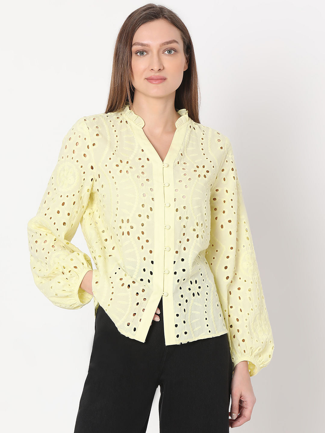 Yellow Schiffli Top