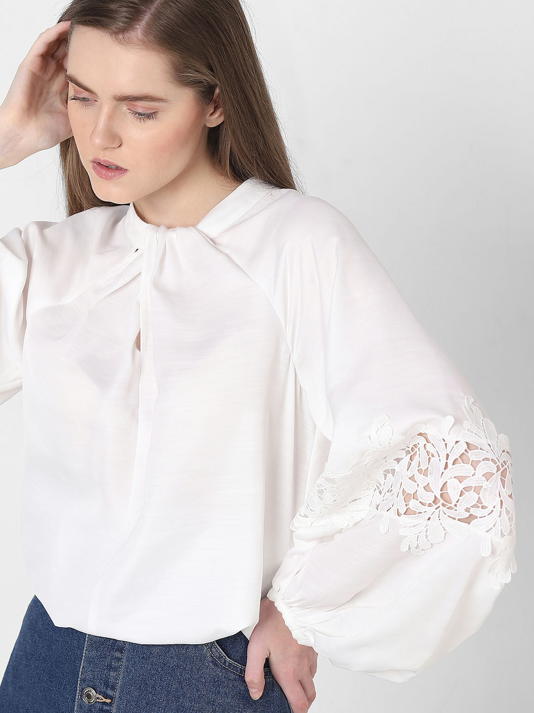 White Lace Detail Top