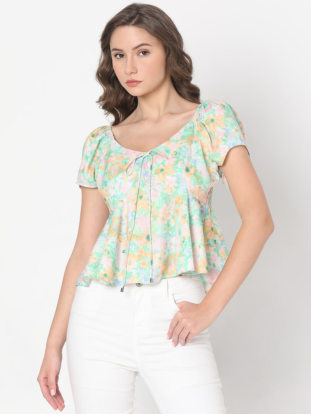 Green Floral Printed Top
