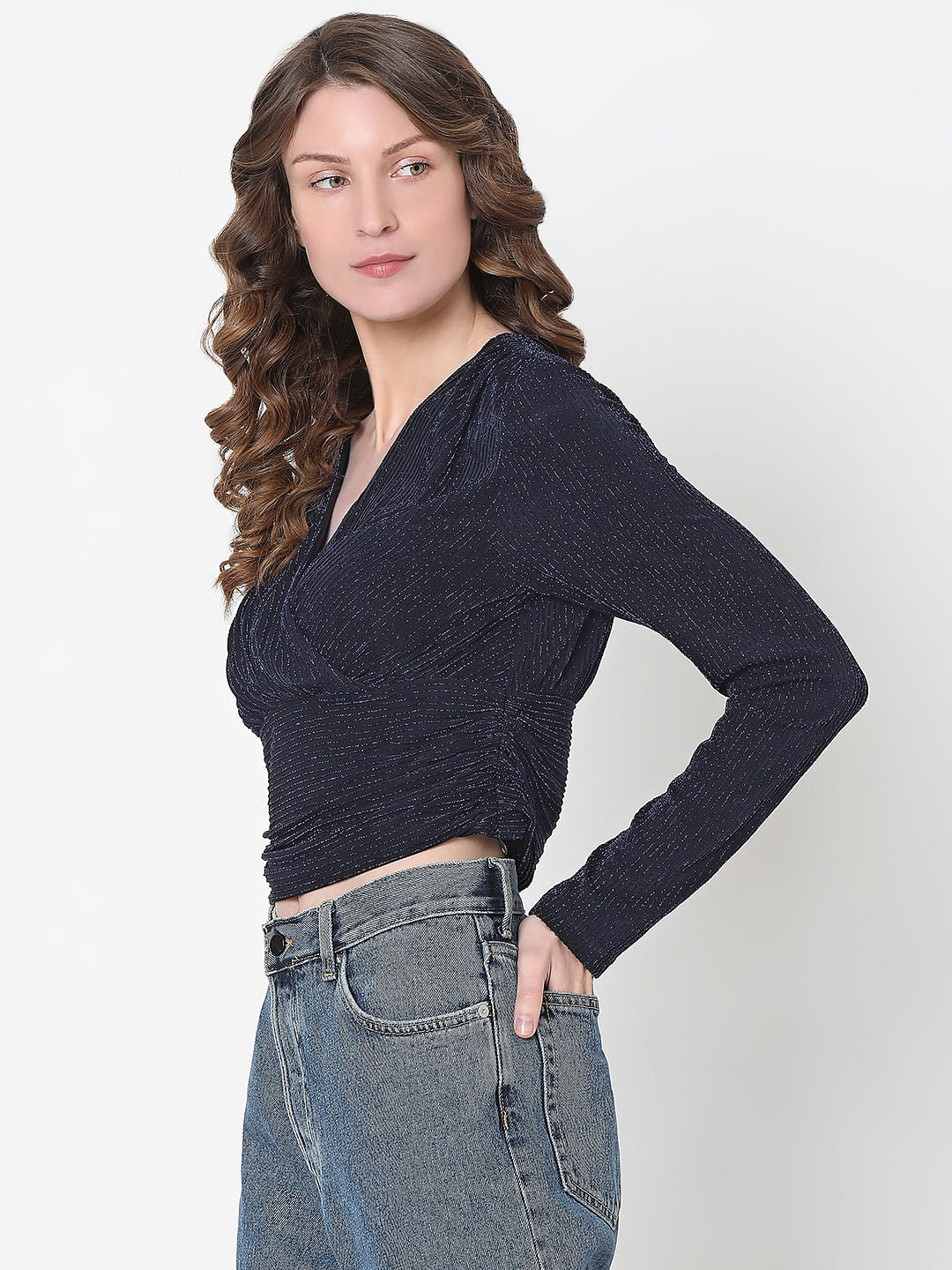 Dark Blue Shimmer Cropped Top