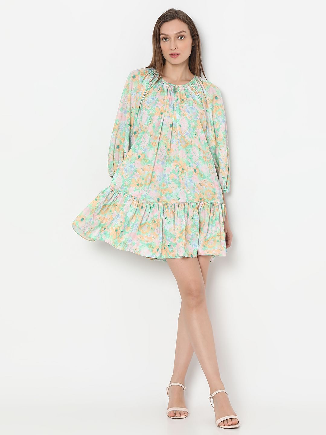 Green Printed Straight Fit Dress