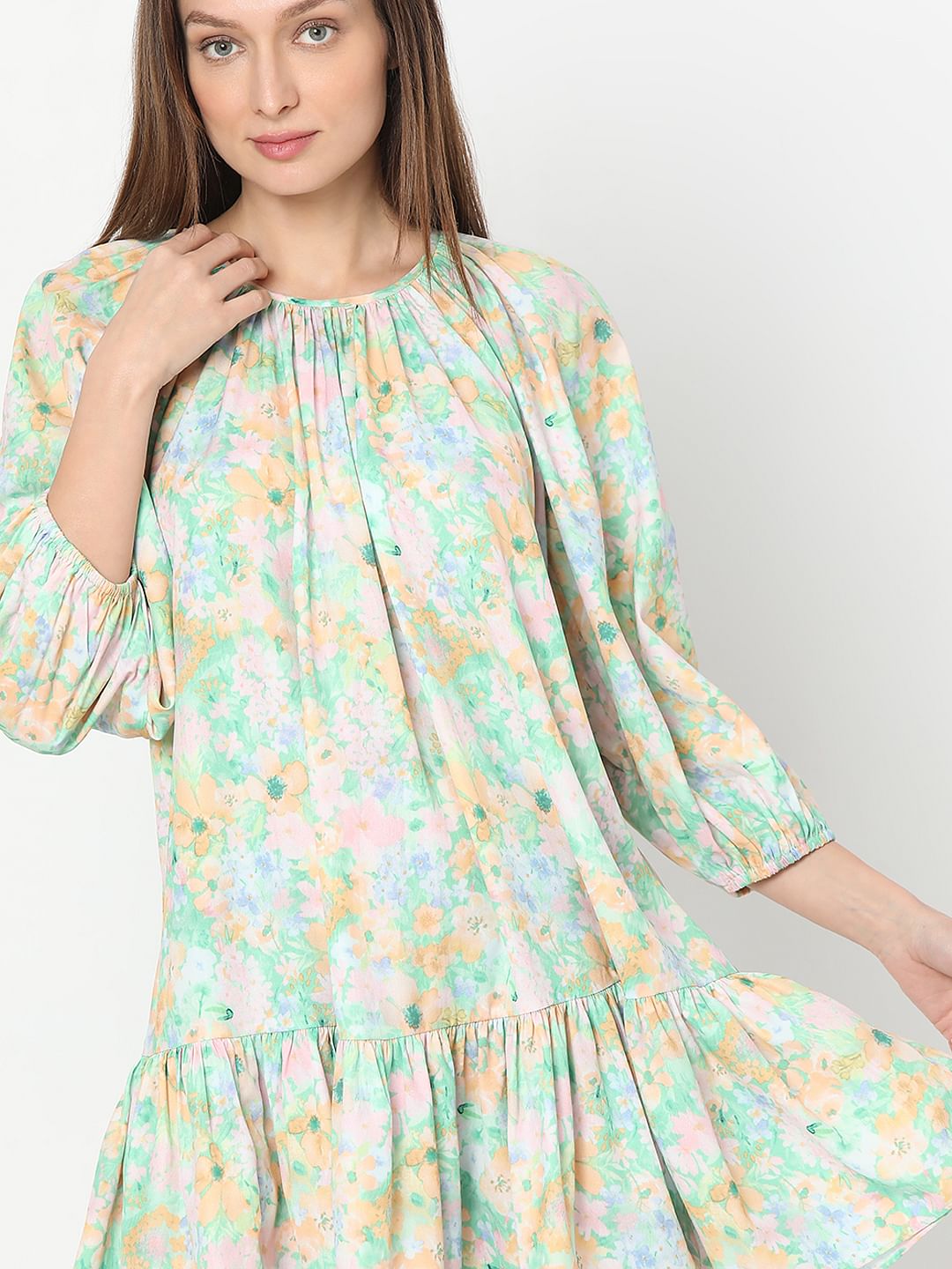 Green Printed Straight Fit Dress