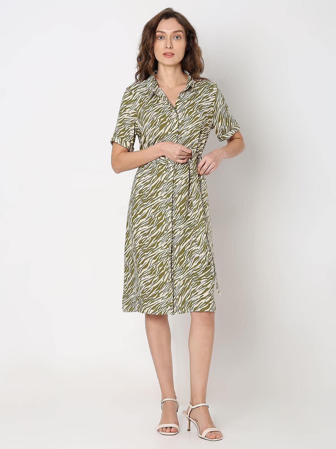 Green Printed Shirt Dress