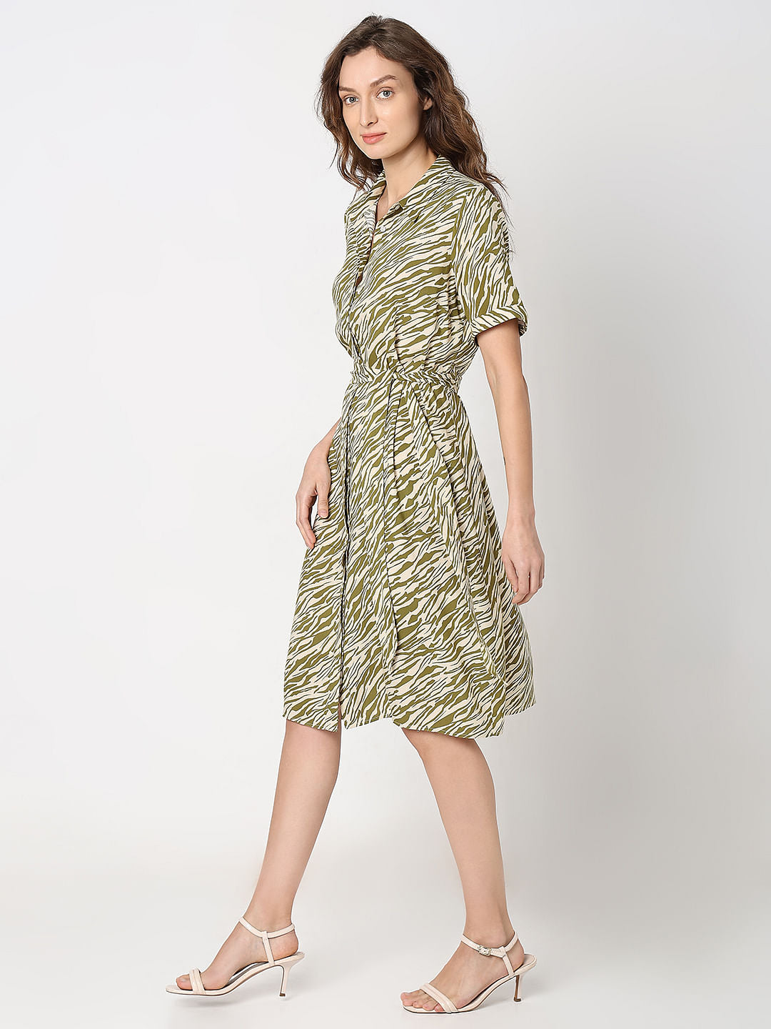 Green Printed Shirt Dress