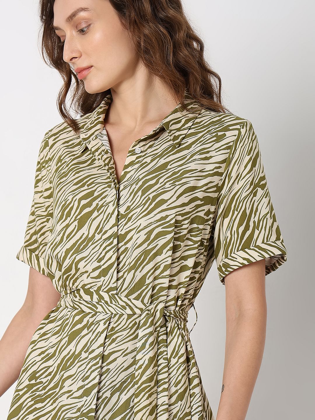 Green Printed Shirt Dress