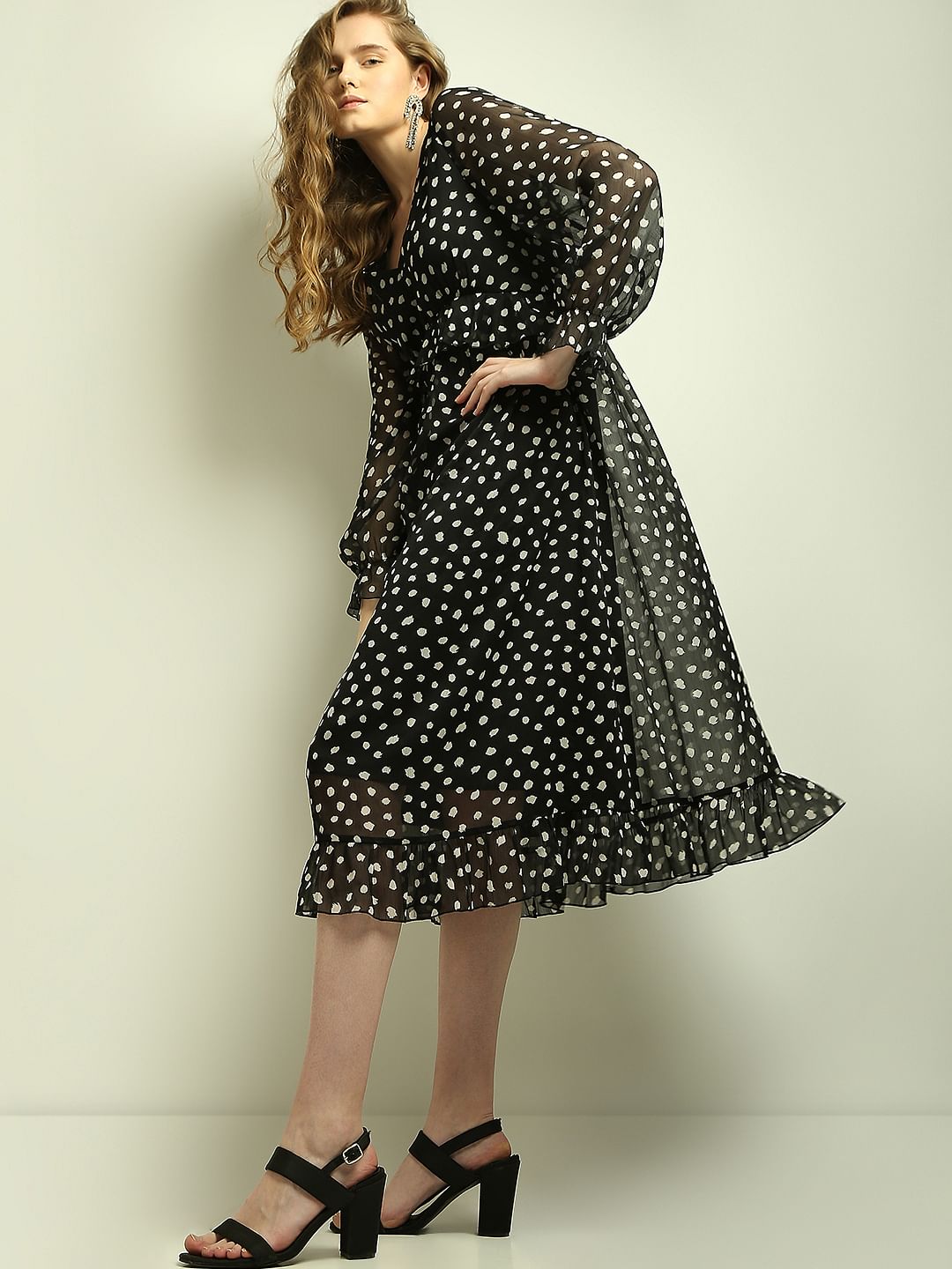 Shirt Dress Oasis Polka Dot Ruffle Dress Black Polka Dot Midi Dress