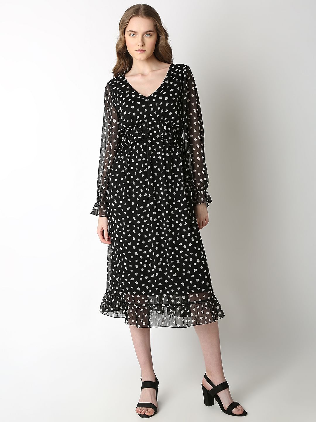 Black Polka Dot Midi Dress