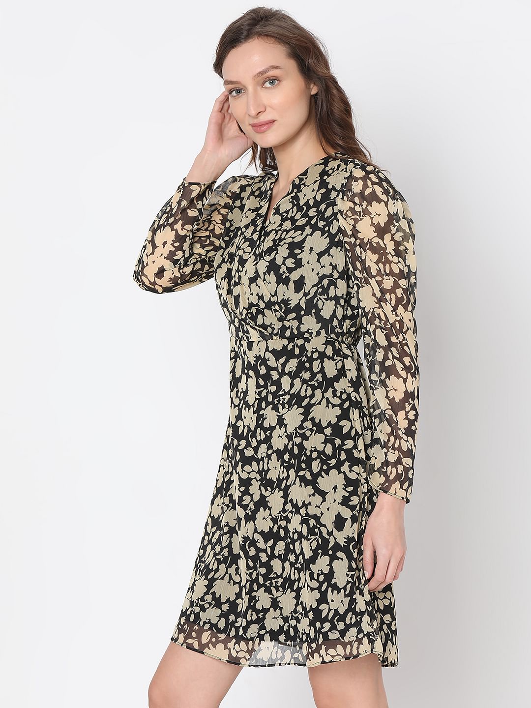 Black Floral Print Dress