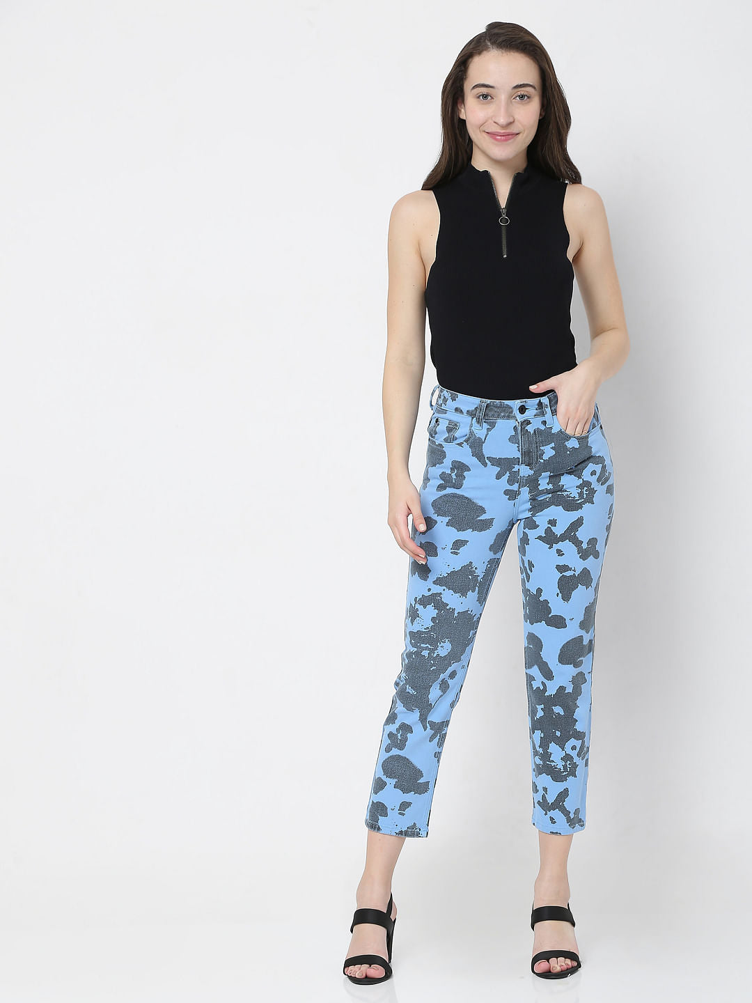 Blue Printed High Waist Wendy Skinny Jeans