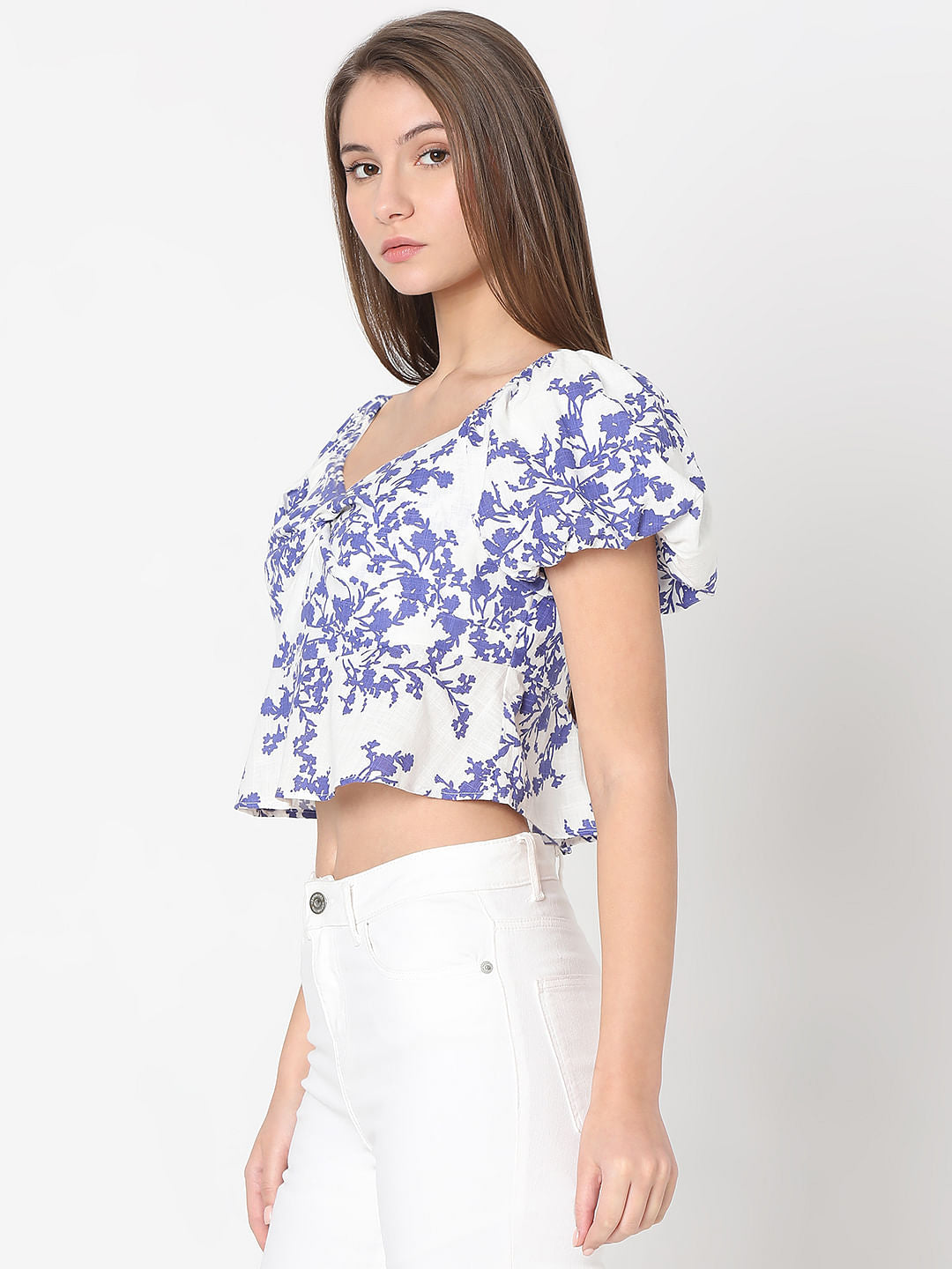 White Floral Print Top
