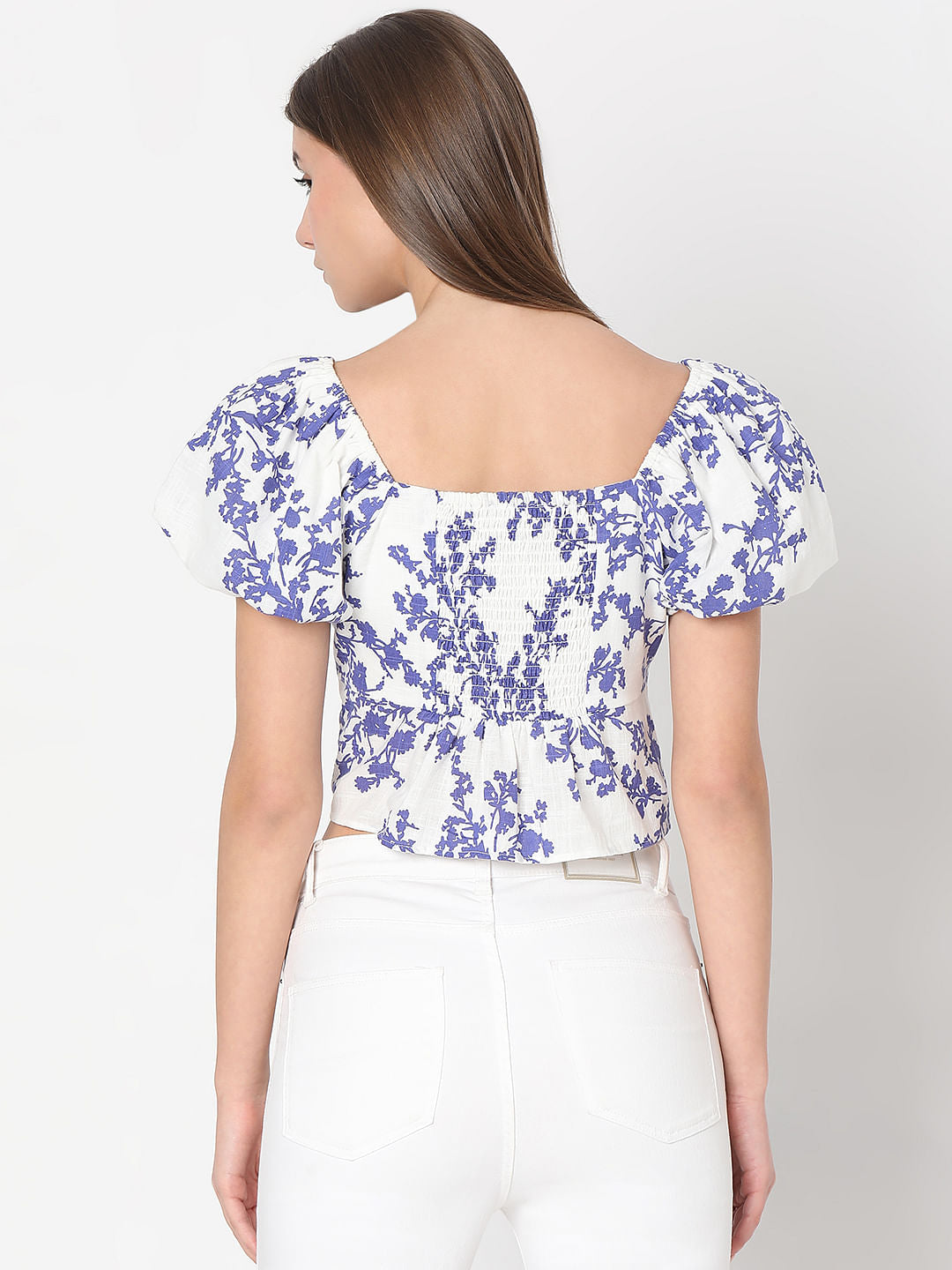 White Floral Print Top