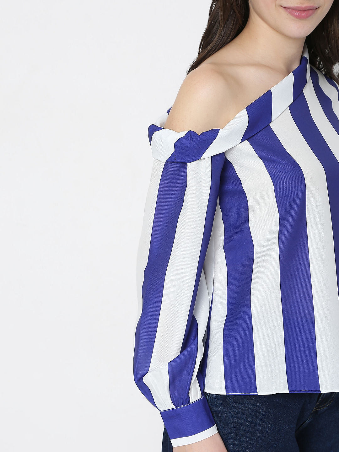 White Striped One Shoulder Top
