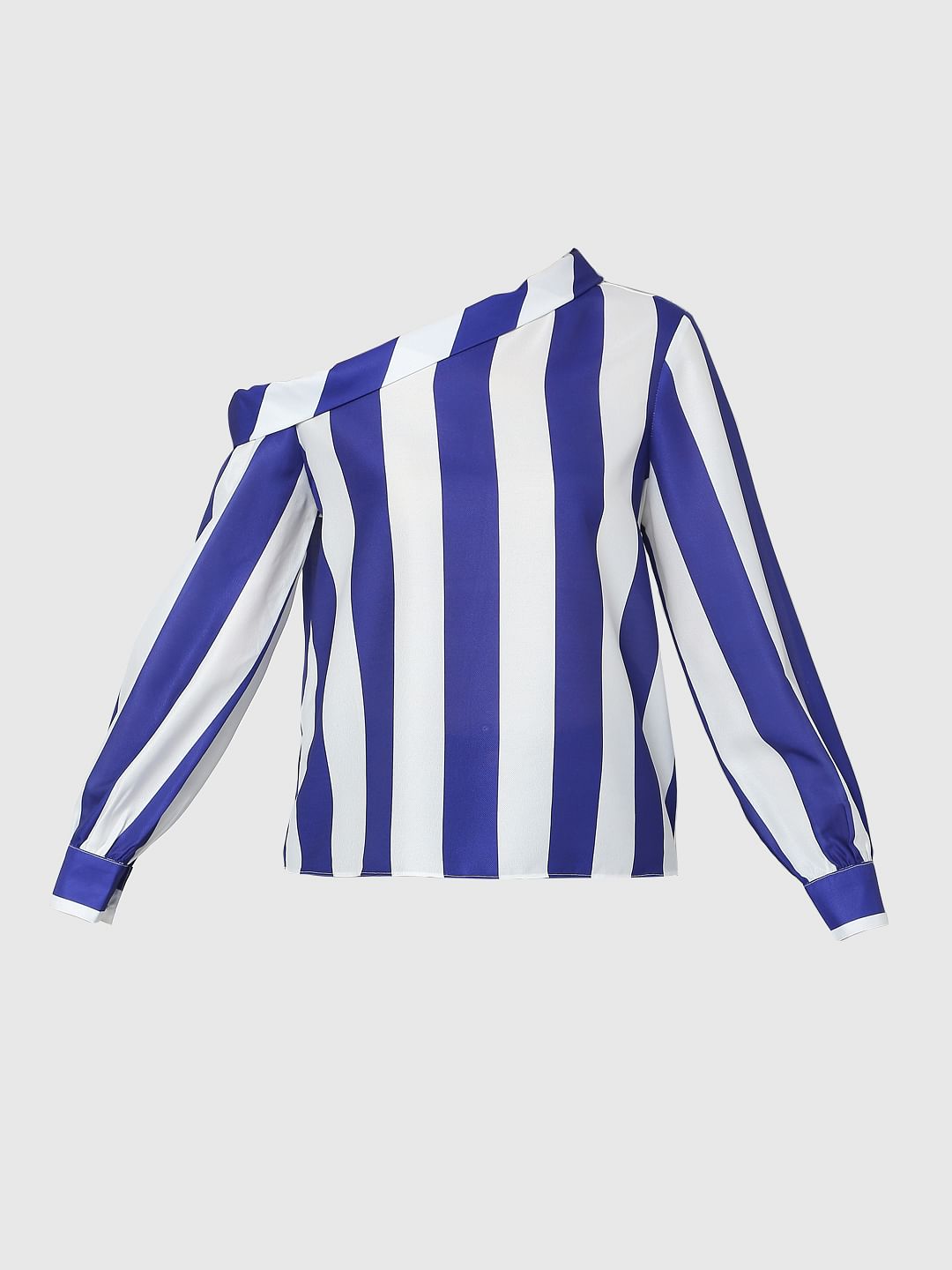 White Striped One Shoulder Top